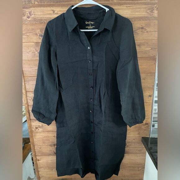 NWOT Bethanne Knee Length Linen Dress Black Onyx missing belt - Picture 3 of 5